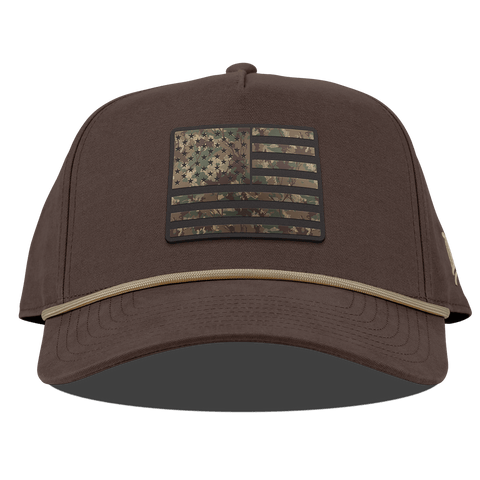 Colorado Timber Camo Patriot Curved Canvas 5 Panel Rope Vintage Brown