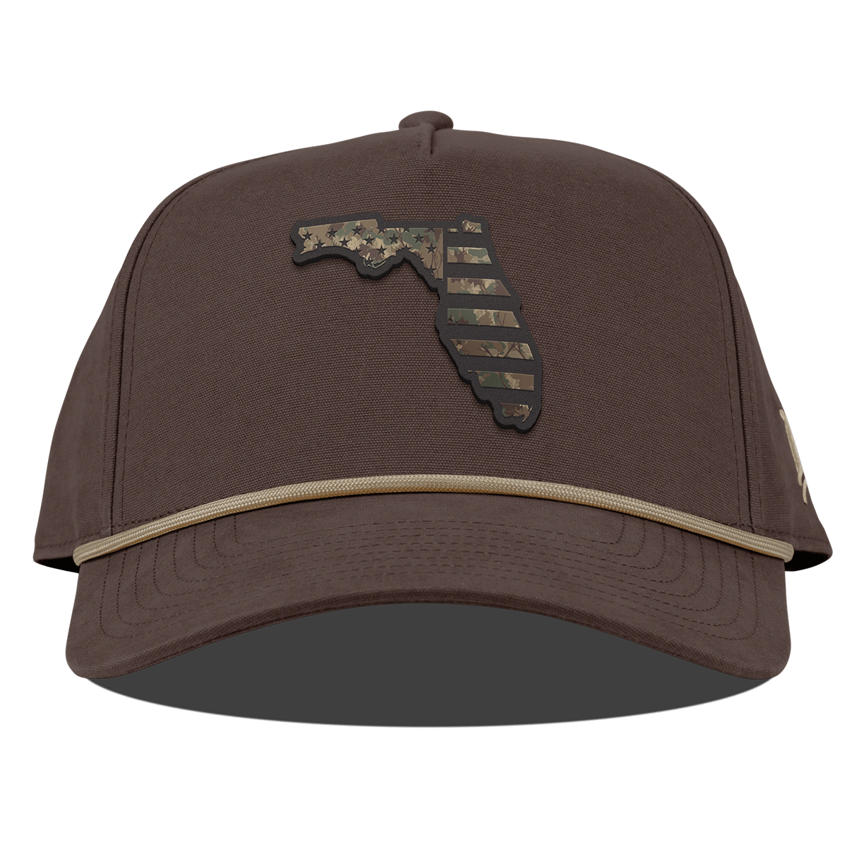 Florida Timber Camo Patriot Curved Canvas 5 Panel Rope Vintage Brown