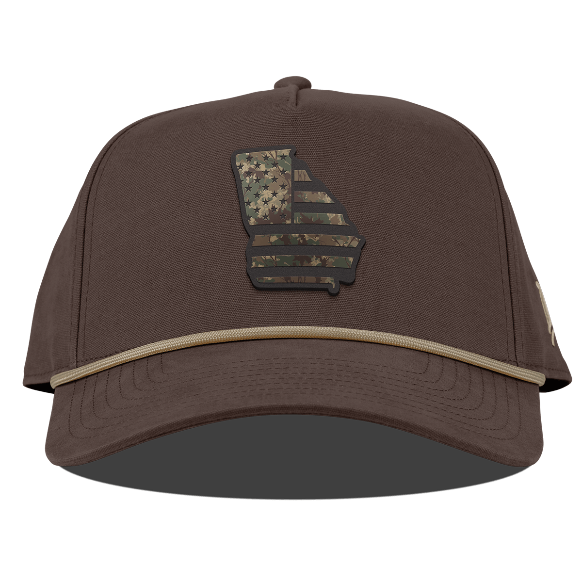 Georgia Timber Camo Patriot Curved Canvas 5 Panel Rope Vintage Brown