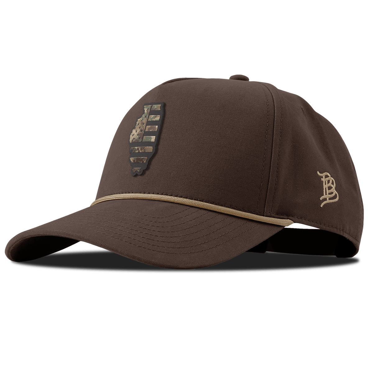 Illinois Timber Camo Patriot Curved Canvas 5 Panel Rope Vintage Brown