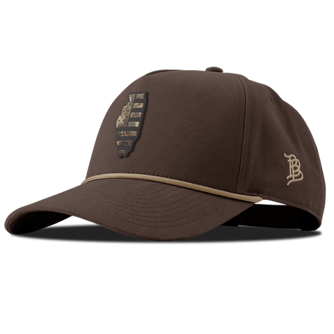 Illinois Timber Camo Patriot Curved Canvas 5 Panel Rope Vintage Brown