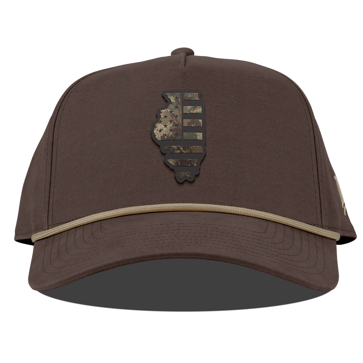 Illinois Timber Camo Patriot Curved Canvas 5 Panel Rope Vintage Brown