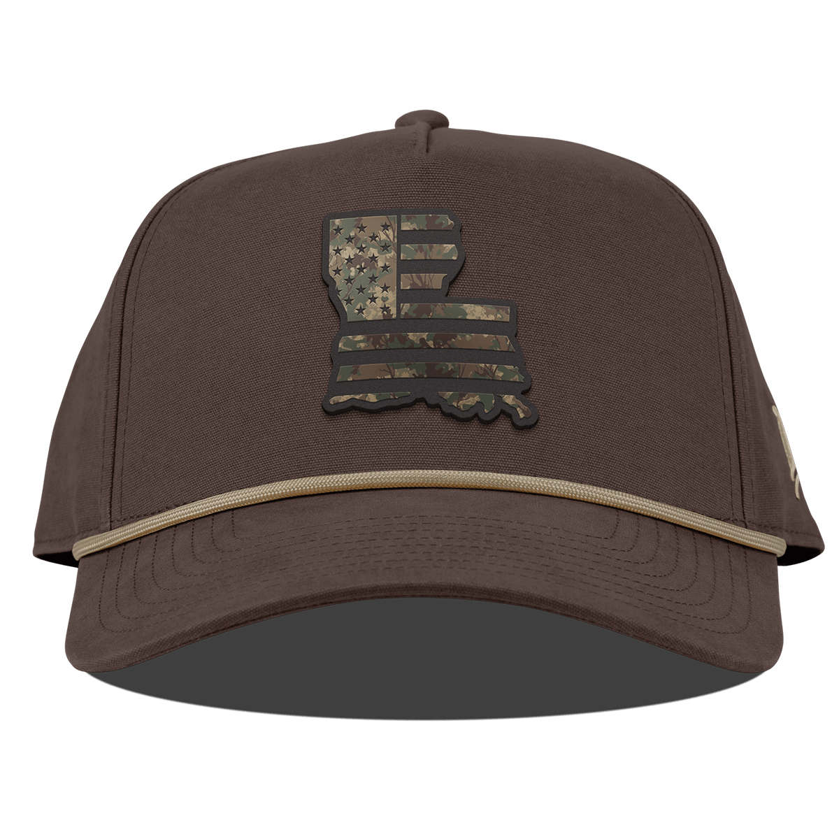 Louisiana Timber Camo Patriot Curved Canvas 5 Panel Rope Vintage Brown