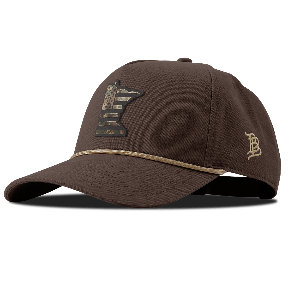 Minnesota Timber Camo Patriot Curved Canvas 5 Panel Rope Vintage Brown