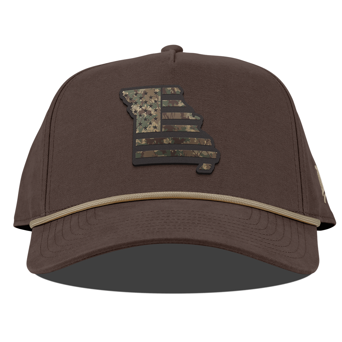 Missouri Timber Camo Patriot Curved Canvas 5 Panel Rope Vintage Brown