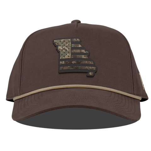 Missouri Timber Camo Patriot Curved Canvas 5 Panel Rope Vintage Brown