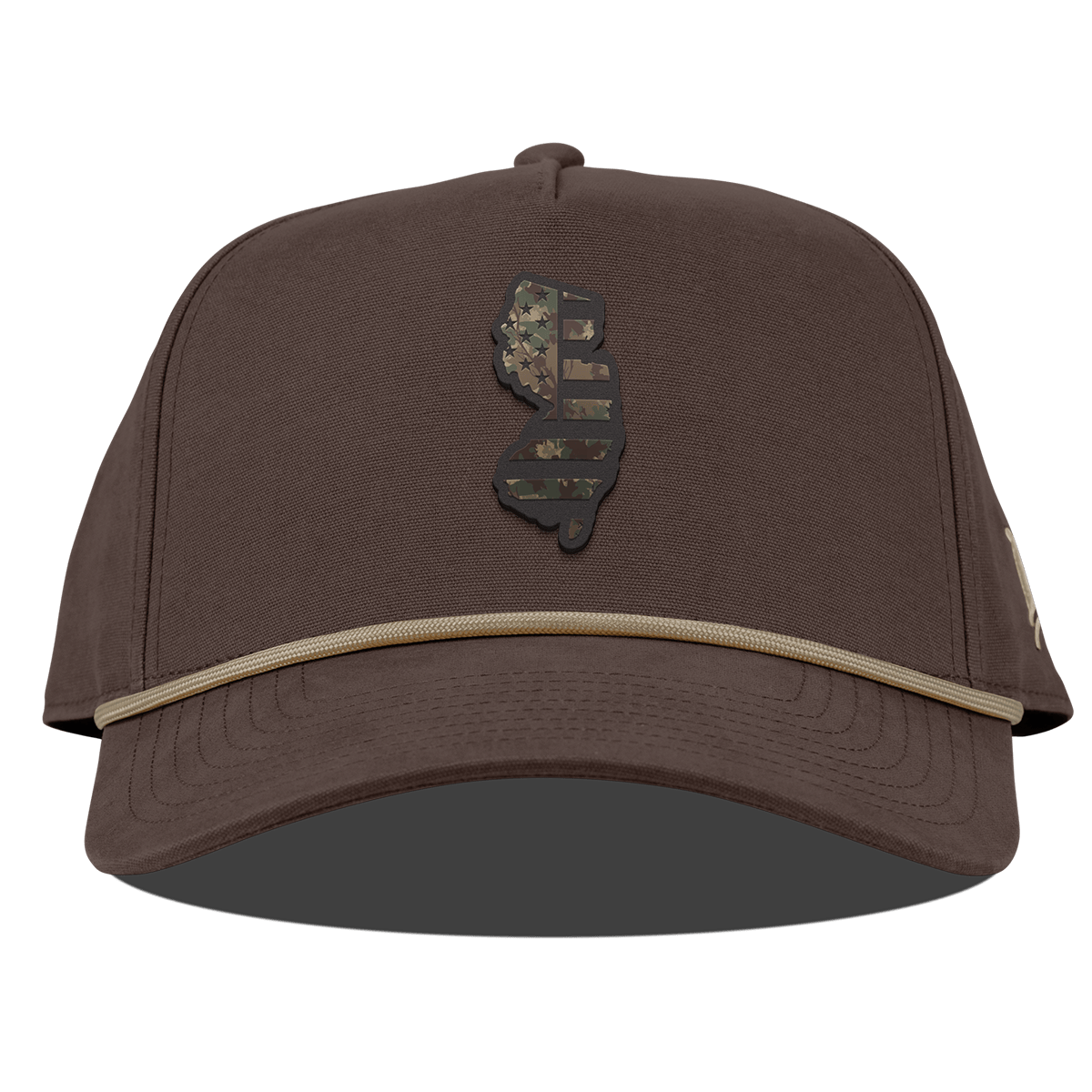 New Jersey Timber Camo Patriot Curved Canvas 5 Panel Rope Vintage Brown