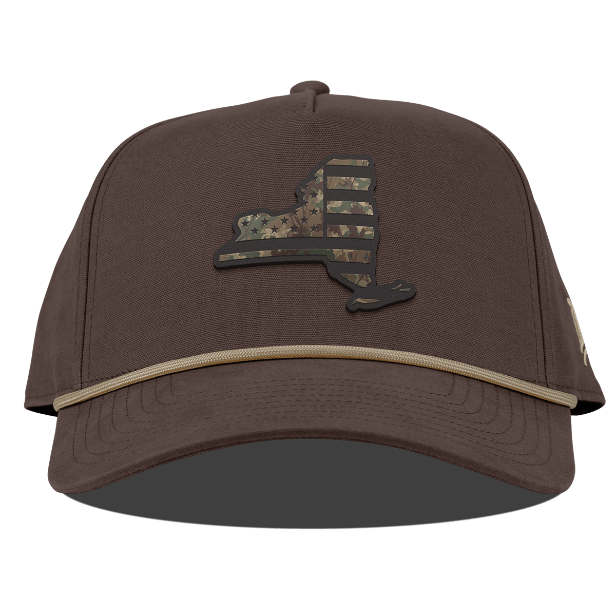 New York Timber Camo Patriot Curved Canvas 5 Panel Rope Vintage Brown
