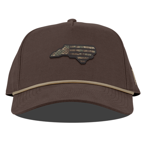 North Carolina Timber Camo Patriot Curved Canvas 5 Panel Rope Vintage Brown