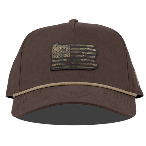 Pennsylvania Timber Camo Patriot Curved Canvas 5 Panel Rope Vintage Brown