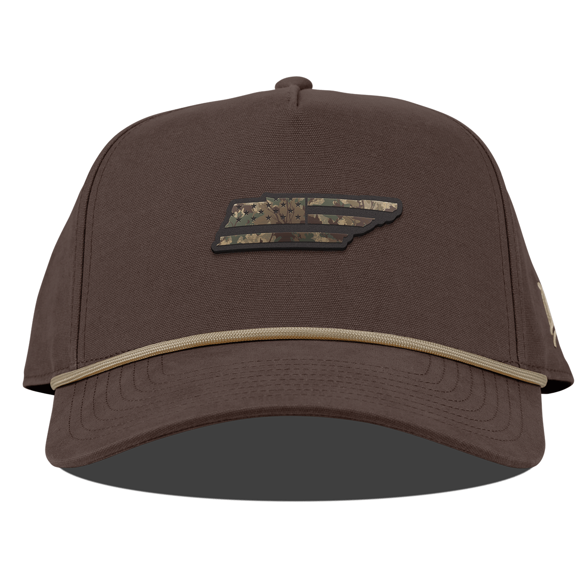 Tennessee Timber Camo Patriot Curved Canvas 5 Panel Rope Vintage Brown