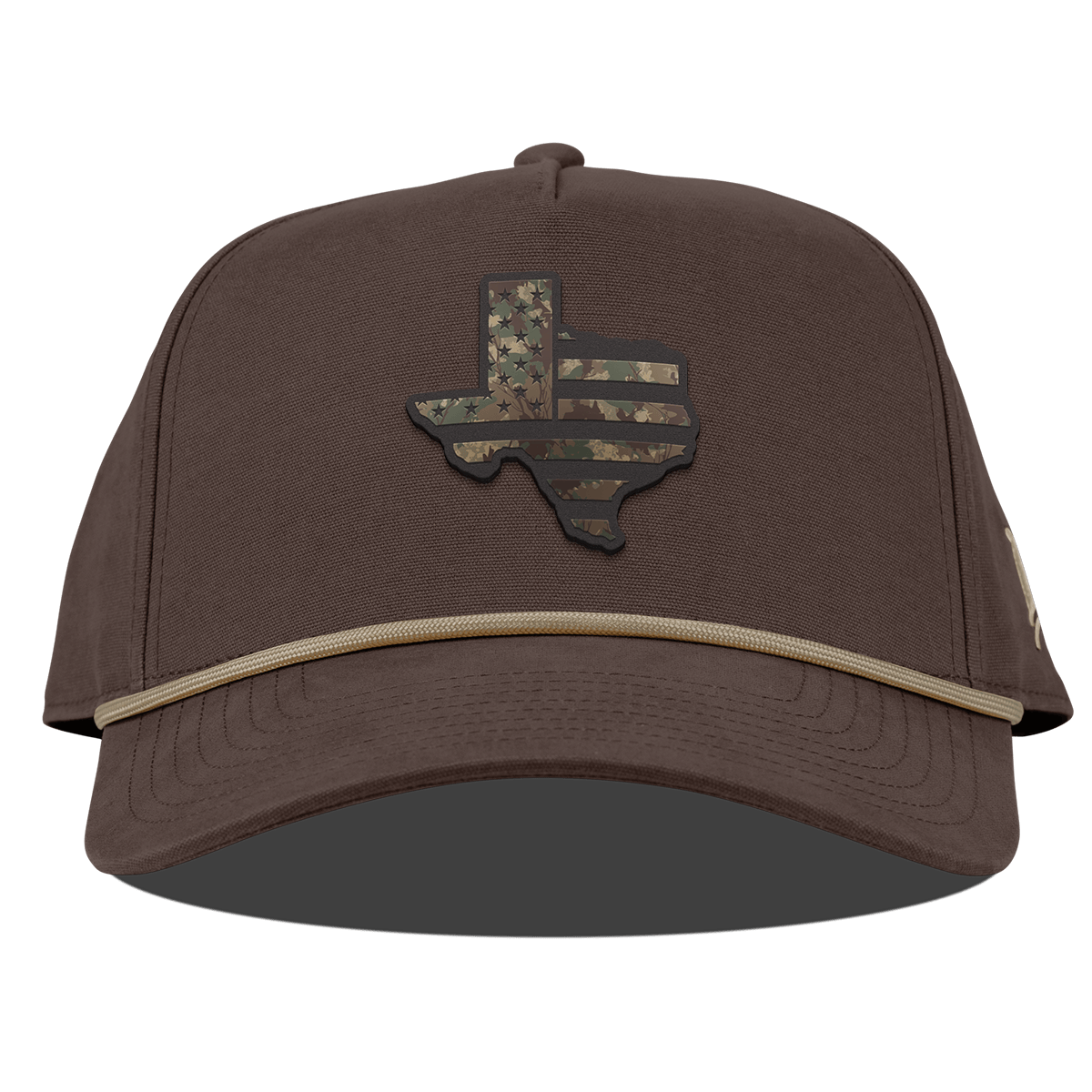 Texas Timber Camo Patriot Curved Canvas 5 Panel Rope Vintage Brown