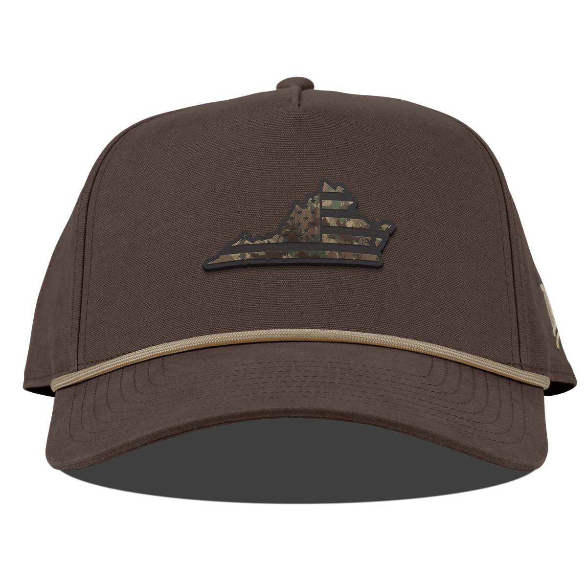 Virginia Timber Camo Patriot Curved Canvas 5 Panel Rope Vintage Brown