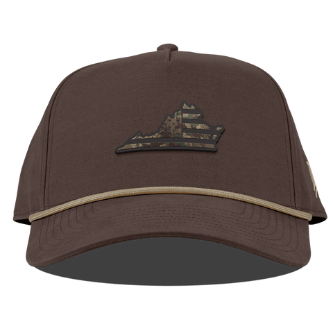 Virginia Timber Camo Patriot Curved Canvas 5 Panel Rope Vintage Brown