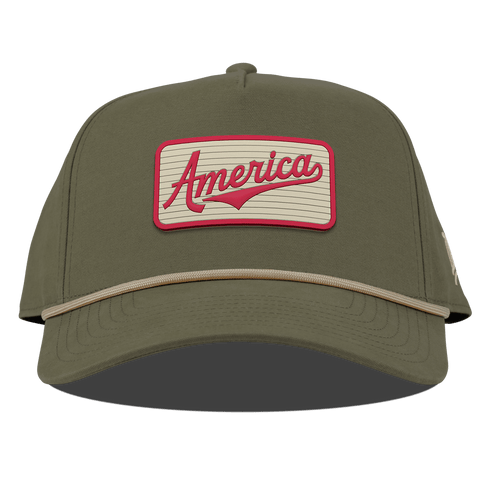 America Badge Curved Canvas 5 Panel Rope Vintage Loden