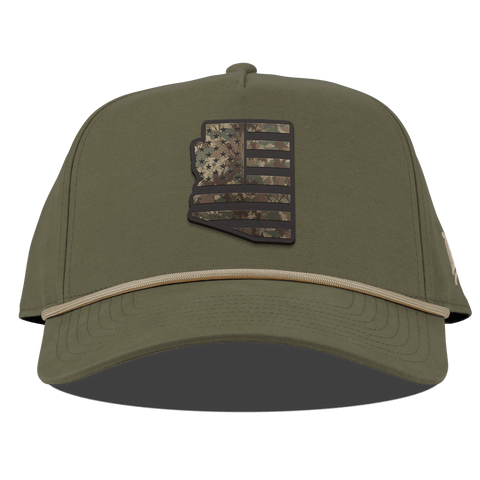 Arizona Timber Camo Patriot Curved Canvas 5 Panel Rope Vintage Loden