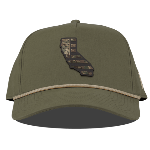 California Timber Camo Patriot Curved Canvas 5 Panel Rope Vintage Loden