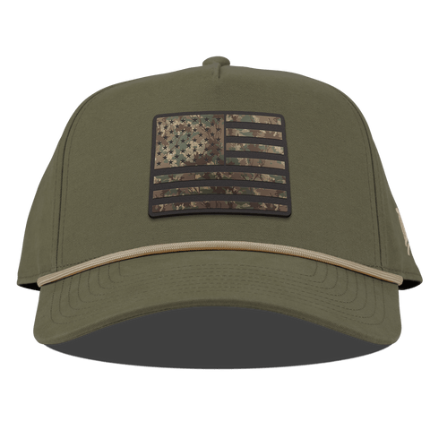 Colorado Timber Camo Patriot Curved Canvas 5 Panel Rope Vintage Loden