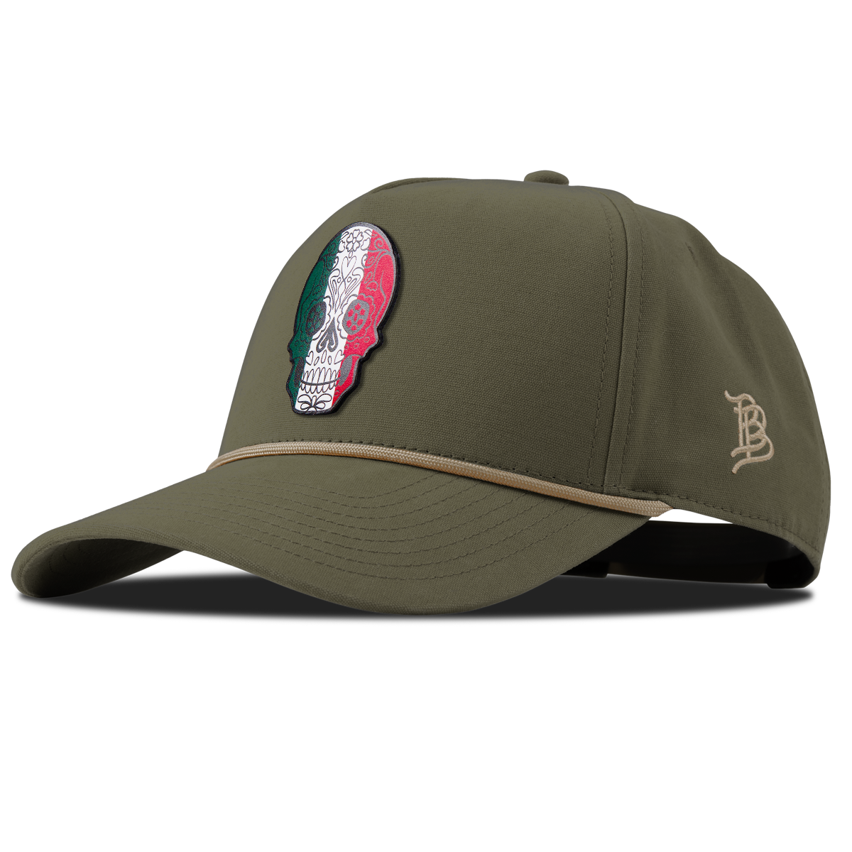 Fiesta Sugar Skull Curved Canvas 5 Panel Rope Vintage Loden