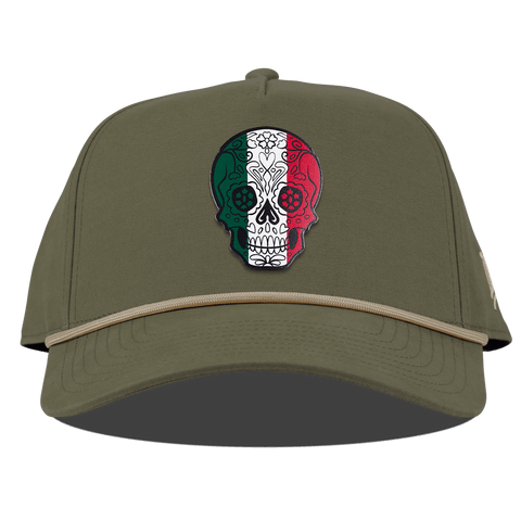 Fiesta Sugar Skull Curved Canvas 5 Panel Rope Vintage Loden