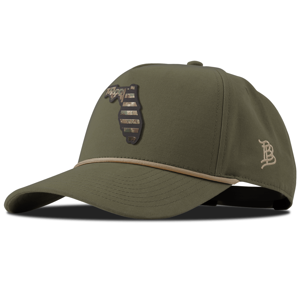 Florida Timber Camo Patriot Curved Canvas 5 Panel Rope Vintage Loden