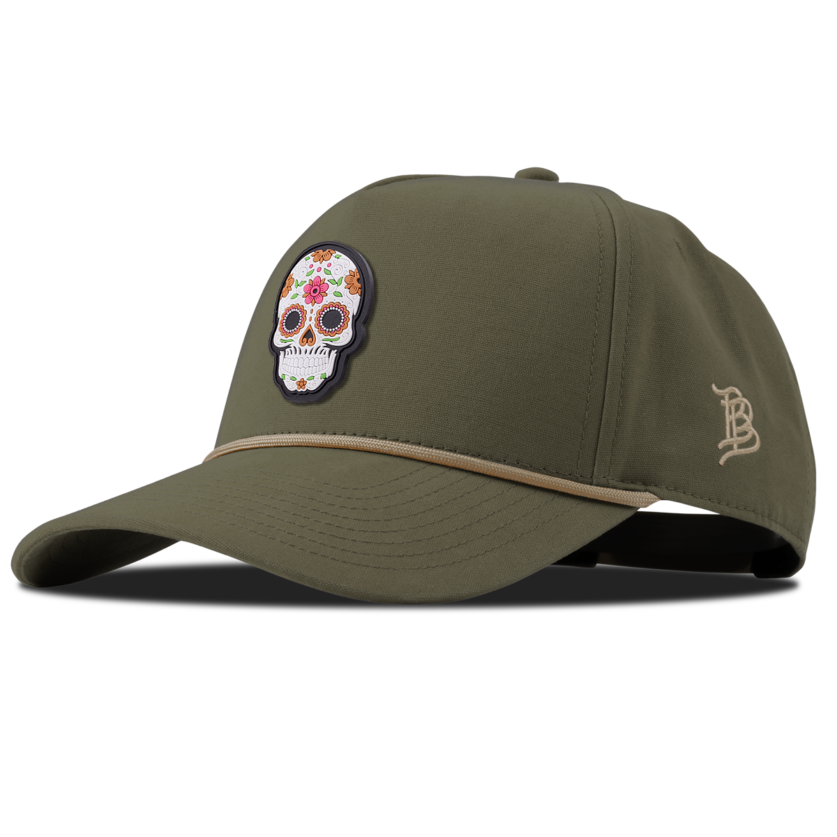 Flower Skull PVC Curved Canvas 5 Panel Rope Vintage Loden