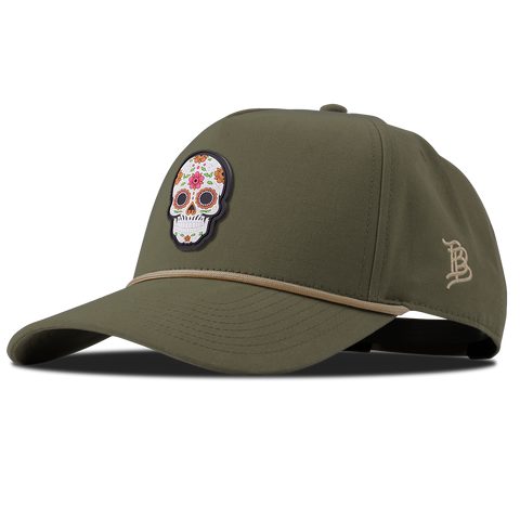 Flower Skull PVC Curved Canvas 5 Panel Rope Vintage Loden
