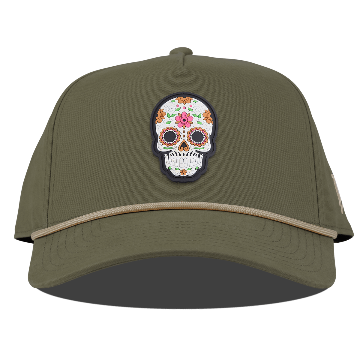 Flower Skull PVC Curved Canvas 5 Panel Rope Vintage Loden