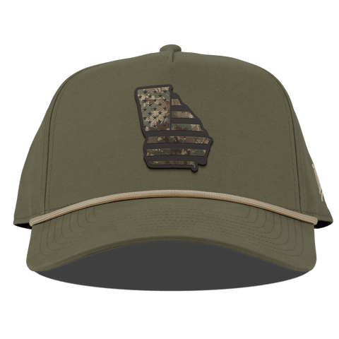 Georgia Timber Camo Patriot Curved Canvas 5 Panel Rope Vintage Loden