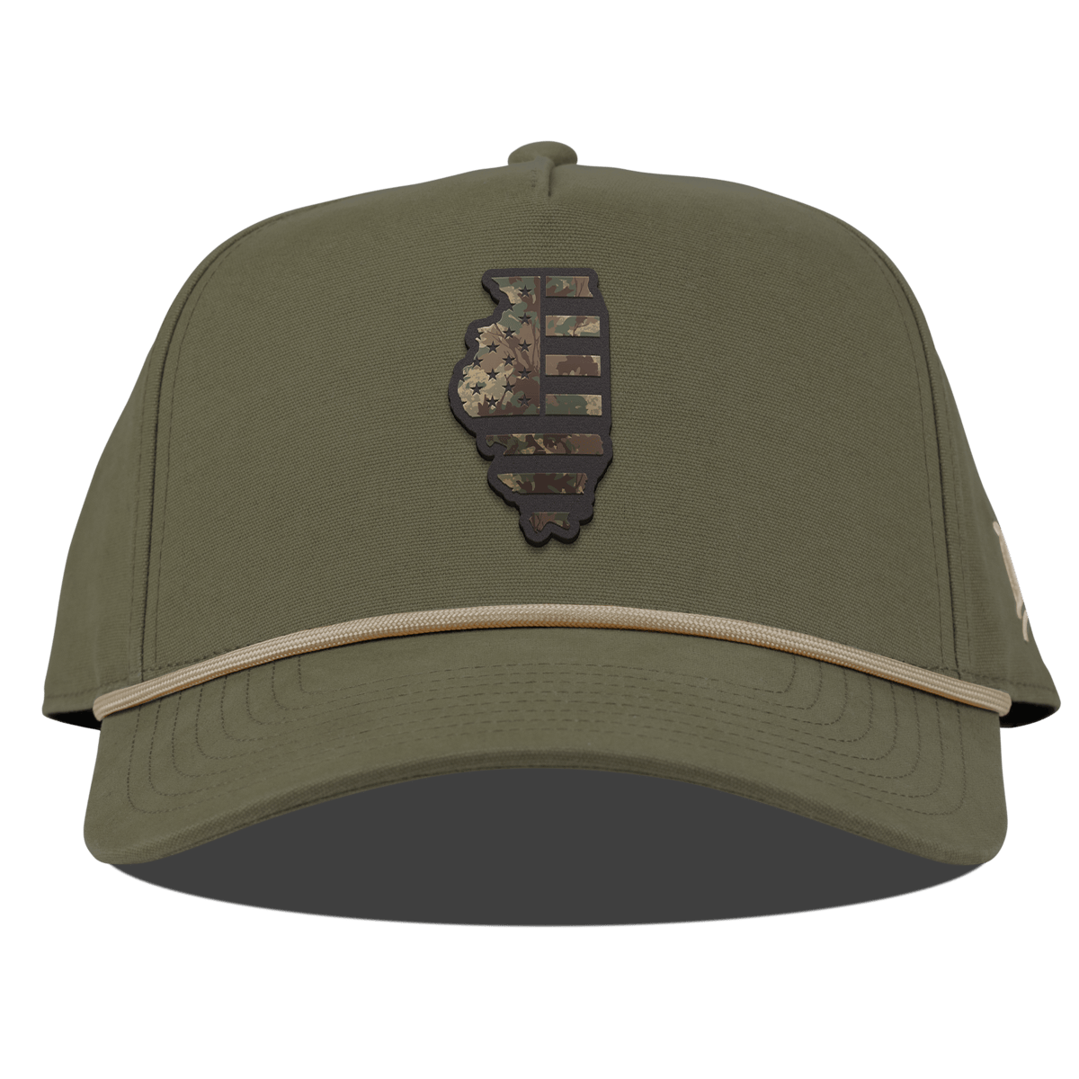 Illinois Timber Camo Patriot Curved Canvas 5 Panel Rope Vintage Loden