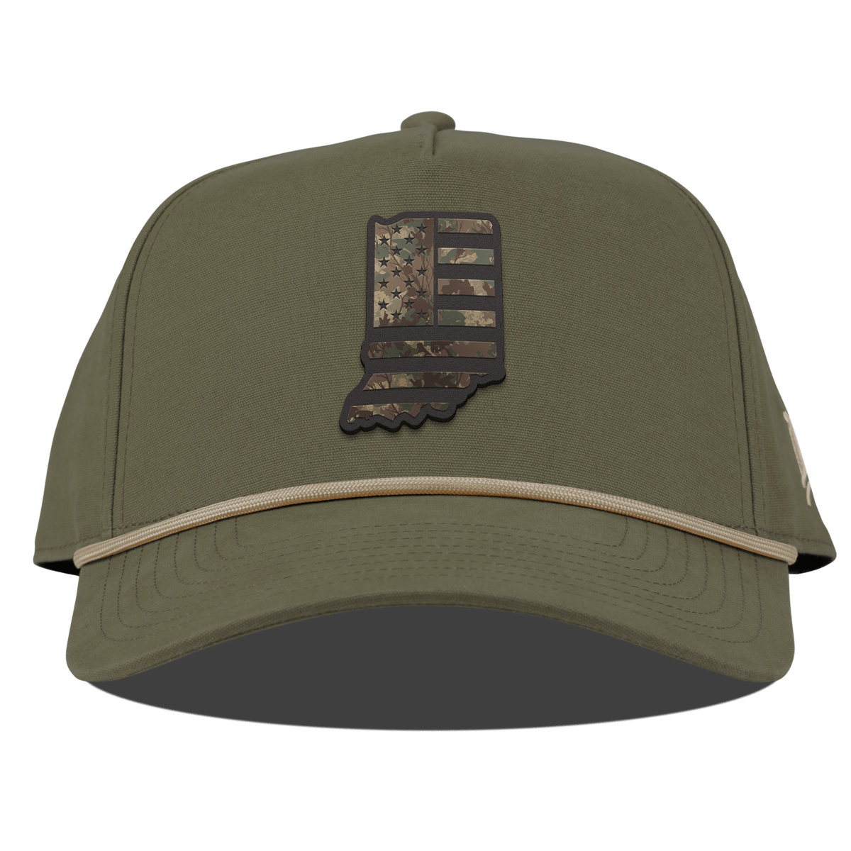 Indiana Timber Camo Patriot Curved Canvas 5 Panel Rope Vintage Loden