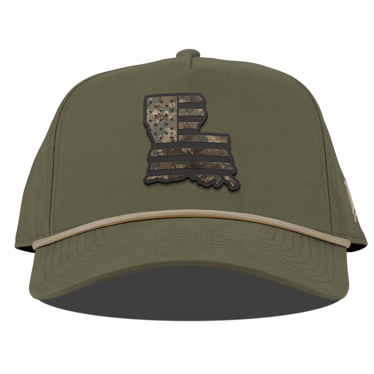 Louisiana Timber Camo Patriot Curved Canvas 5 Panel Rope Vintage Loden