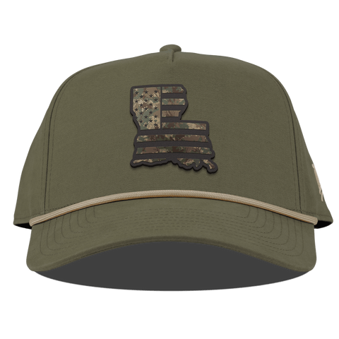 Louisiana Timber Camo Patriot Curved Canvas 5 Panel Rope Vintage Loden