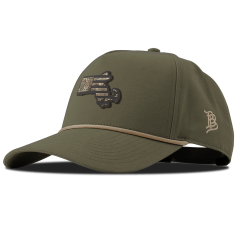 Massachusetts Timber Camo Patriot Curved Canvas 5 Panel Rope Vintage Loden