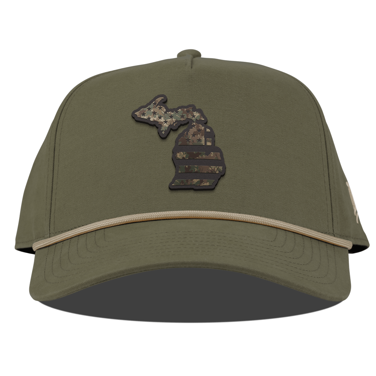 Michigan Timber Camo Patriot Curved Canvas 5 Panel Rope Vintage Loden