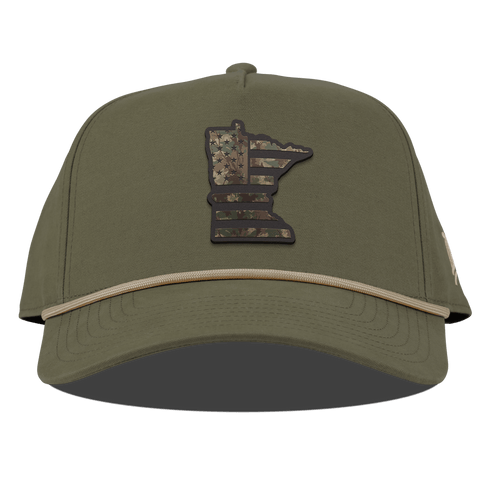 Minnesota Timber Camo Patriot Curved Canvas 5 Panel Rope Vintage Loden