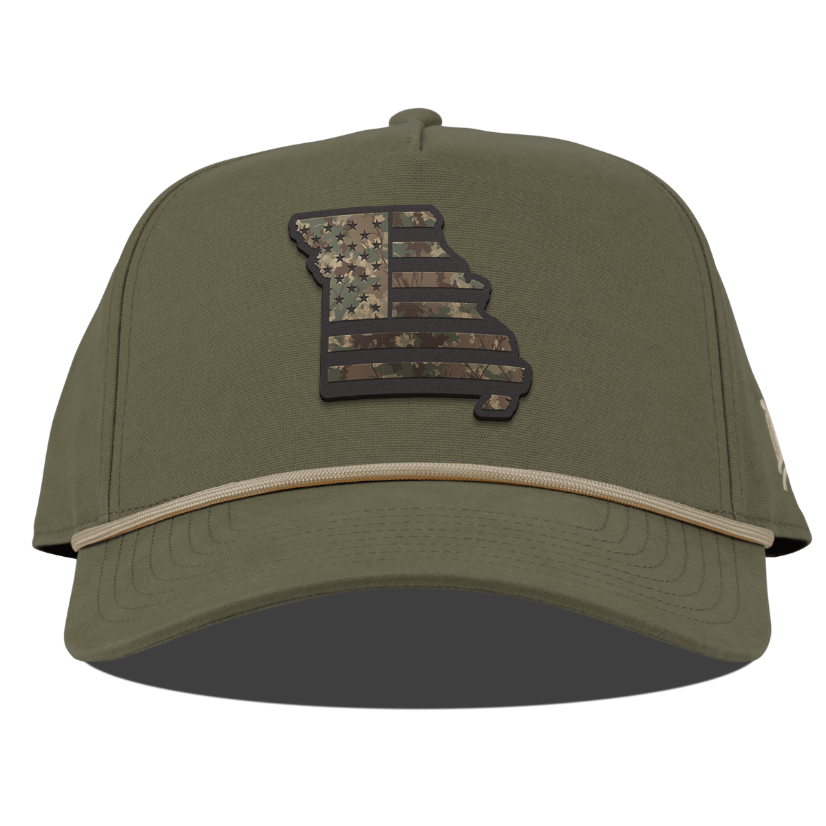 Missouri Timber Camo Patriot Curved Canvas 5 Panel Rope Vintage Loden