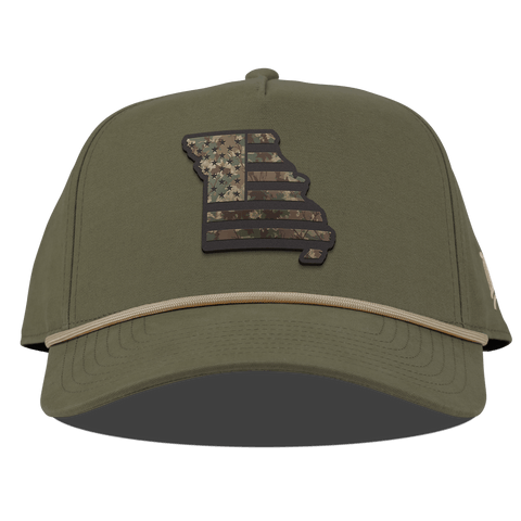 Missouri Timber Camo Patriot Curved Canvas 5 Panel Rope Vintage Loden