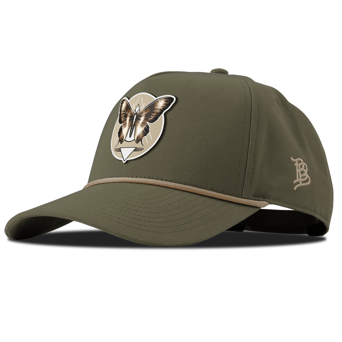 Moth Motif Curved Canvas 5 Panel Rope Vintage Loden