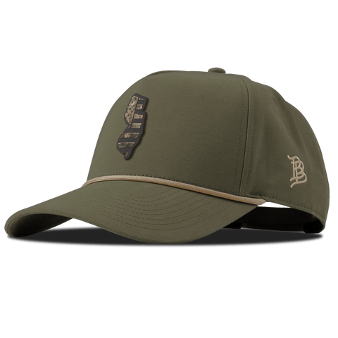 New Jersey Timber Camo Patriot Curved Canvas 5 Panel Rope Vintage Loden