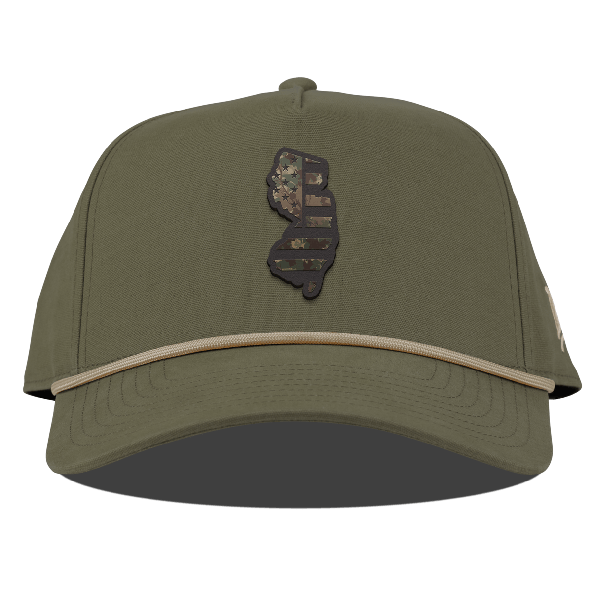 New Jersey Timber Camo Patriot Curved Canvas 5 Panel Rope Vintage Loden