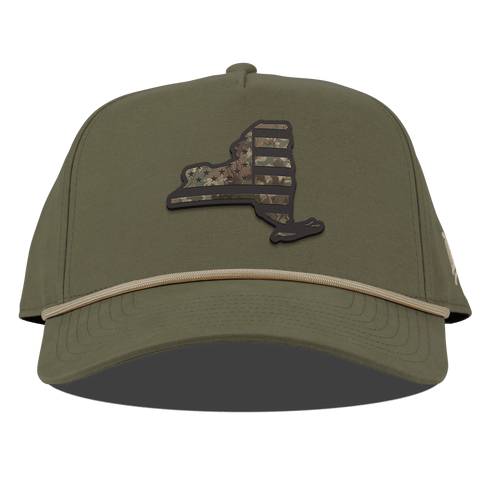 New York Timber Camo Patriot Curved Canvas 5 Panel Rope Vintage Loden