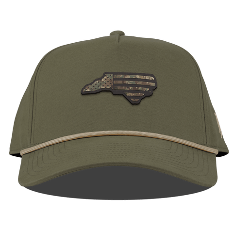 North Carolina Timber Camo Patriot Curved Canvas 5 Panel Rope Vintage Loden