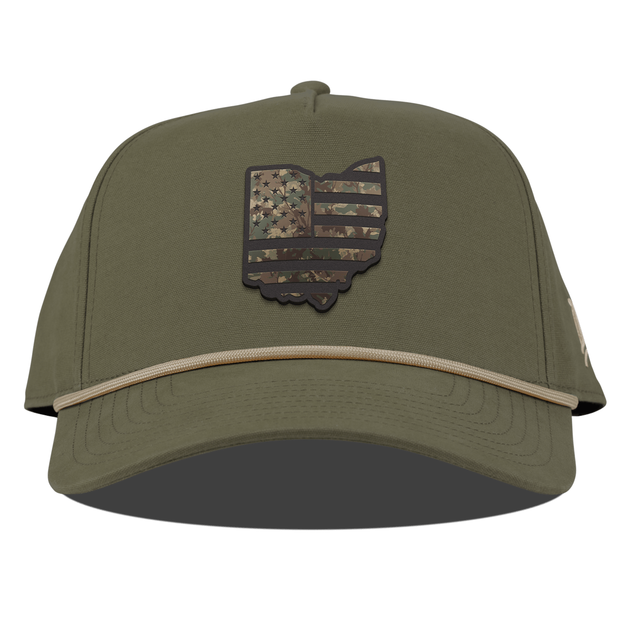 Ohio Timber Camo Patriot Curved Canvas 5 Panel Rope Vintage Loden
