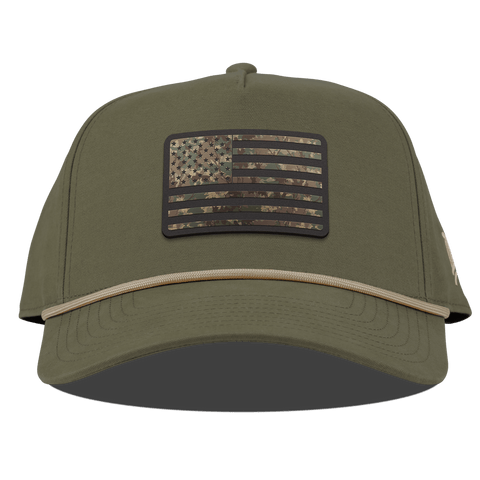 Old Glory Timber Camo Patriot Curved Canvas 5 Panel Rope Vintage Loden