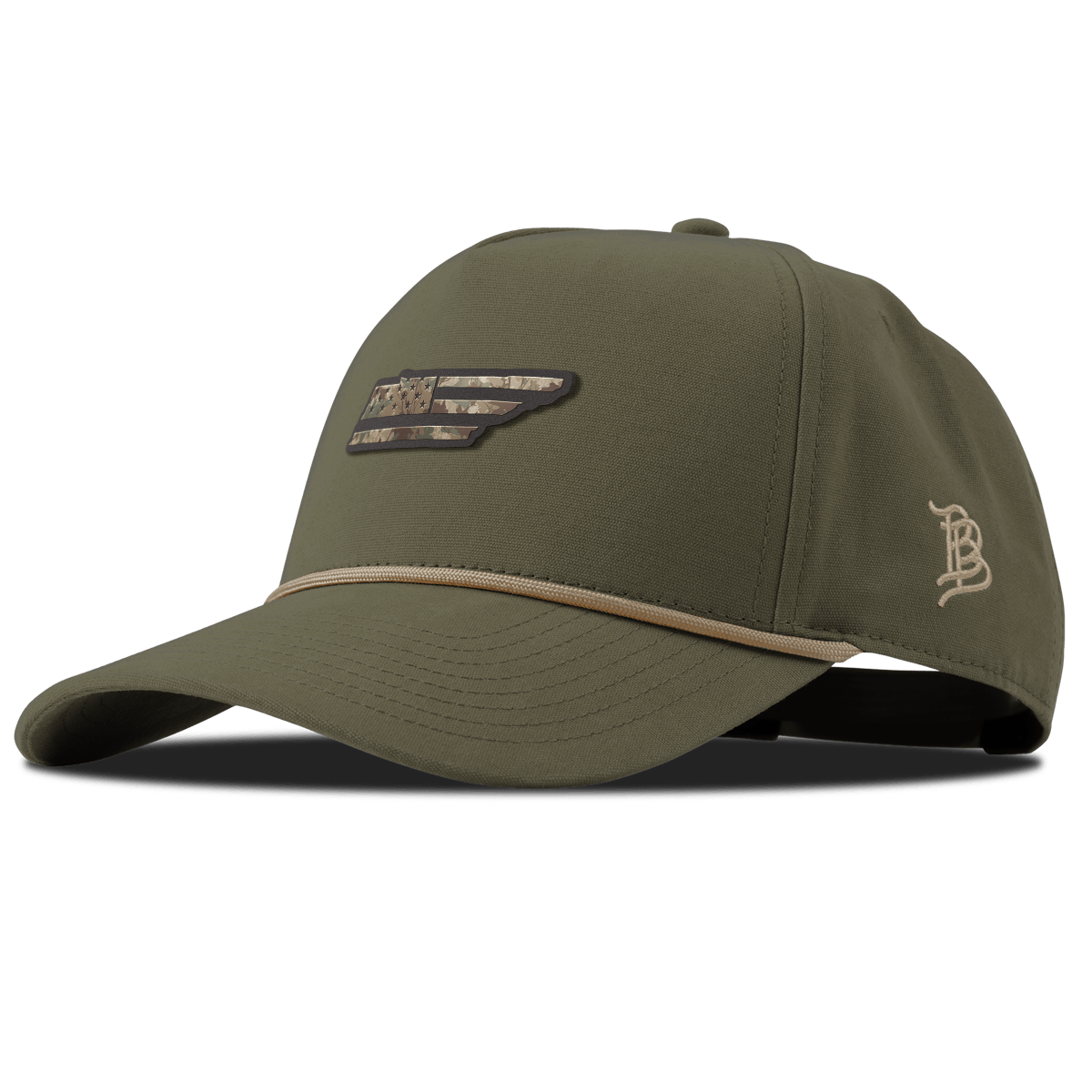 Tennessee Timber Camo Patriot Curved Canvas 5 Panel Rope Vintage Loden