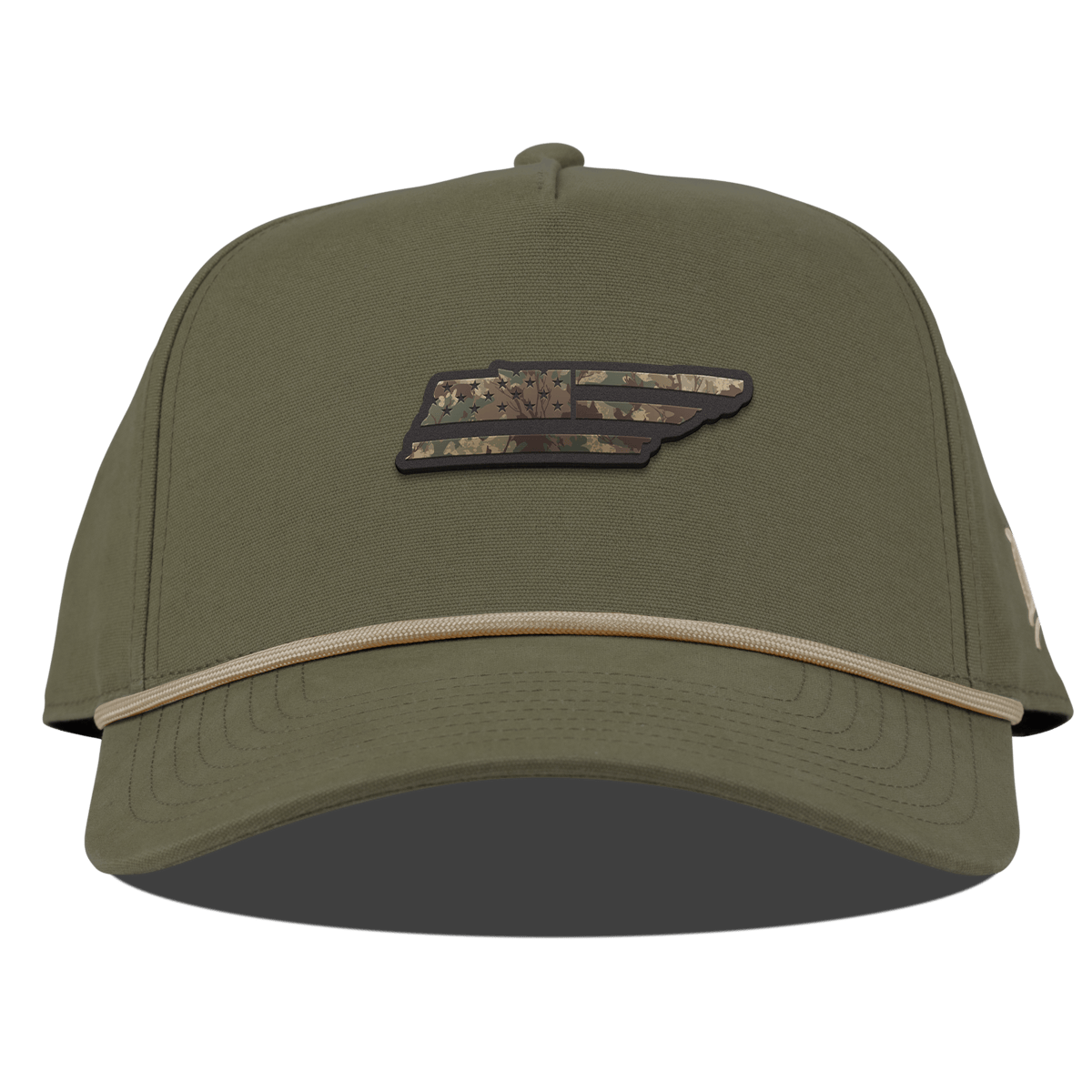 Tennessee Timber Camo Patriot Curved Canvas 5 Panel Rope Vintage Loden