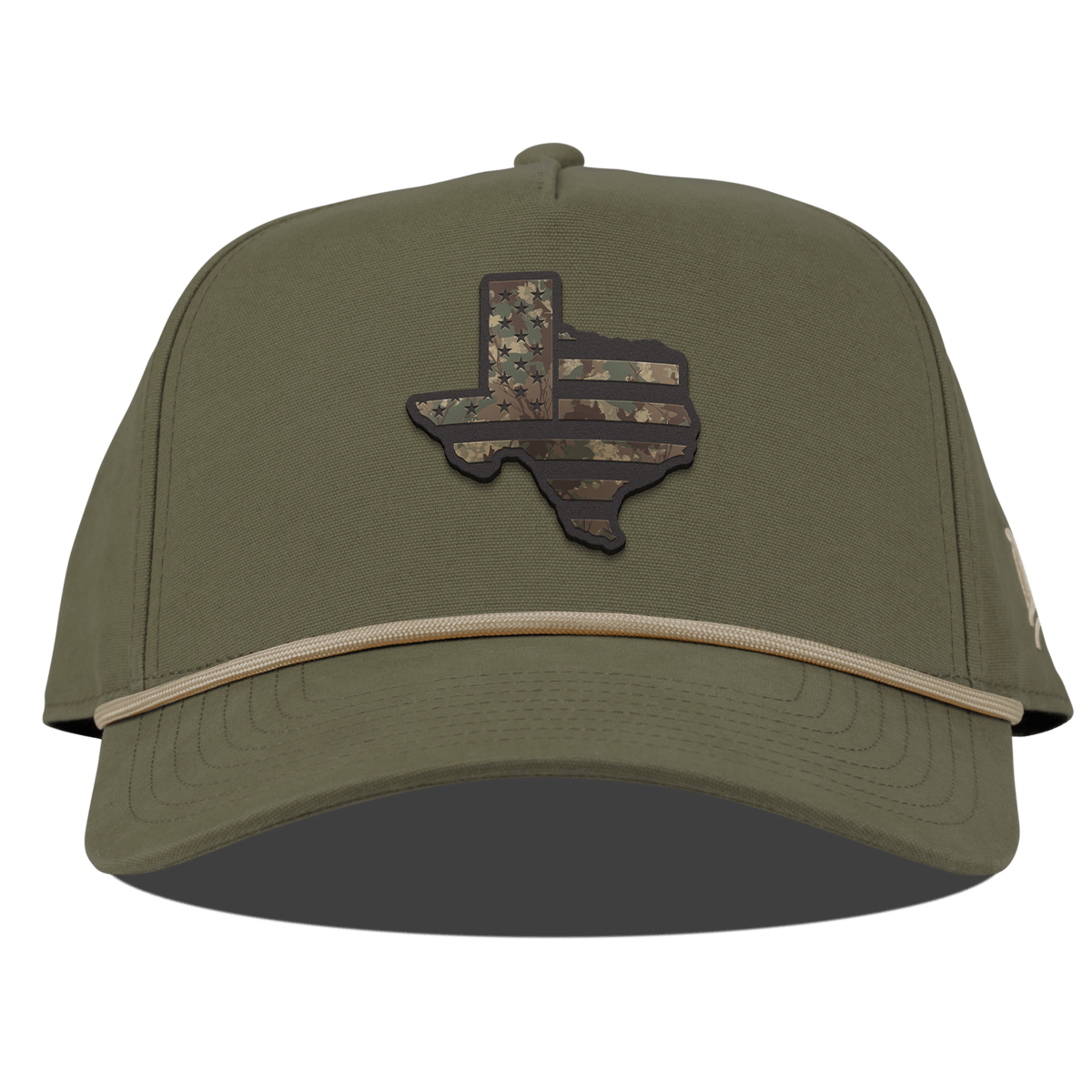 Texas Timber Camo Patriot Curved Canvas 5 Panel Rope Vintage Loden