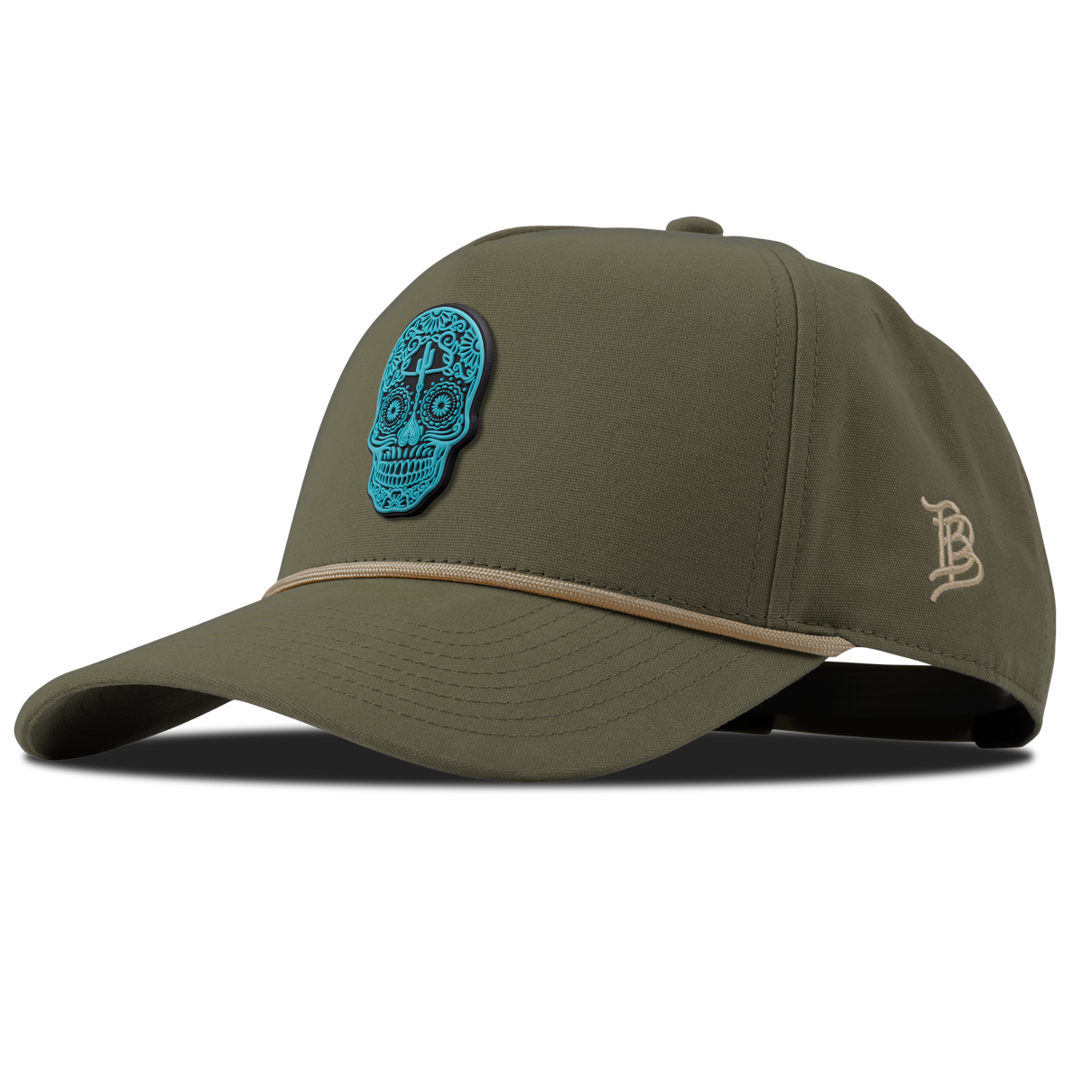 Turquoise Skull PVC Curved Canvas 5 Panel Rope Vintage Loden