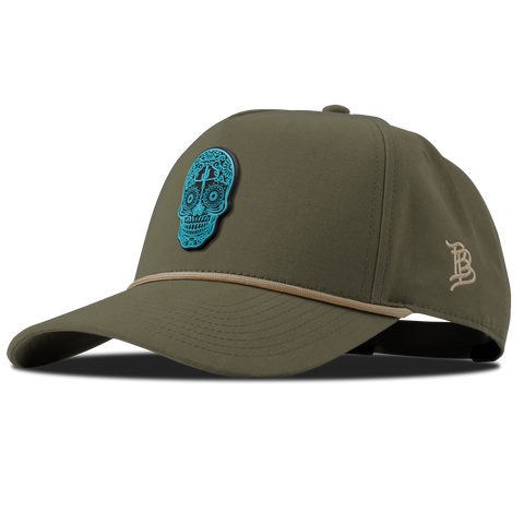 Turquoise Skull PVC Curved Canvas 5 Panel Rope Vintage Loden
